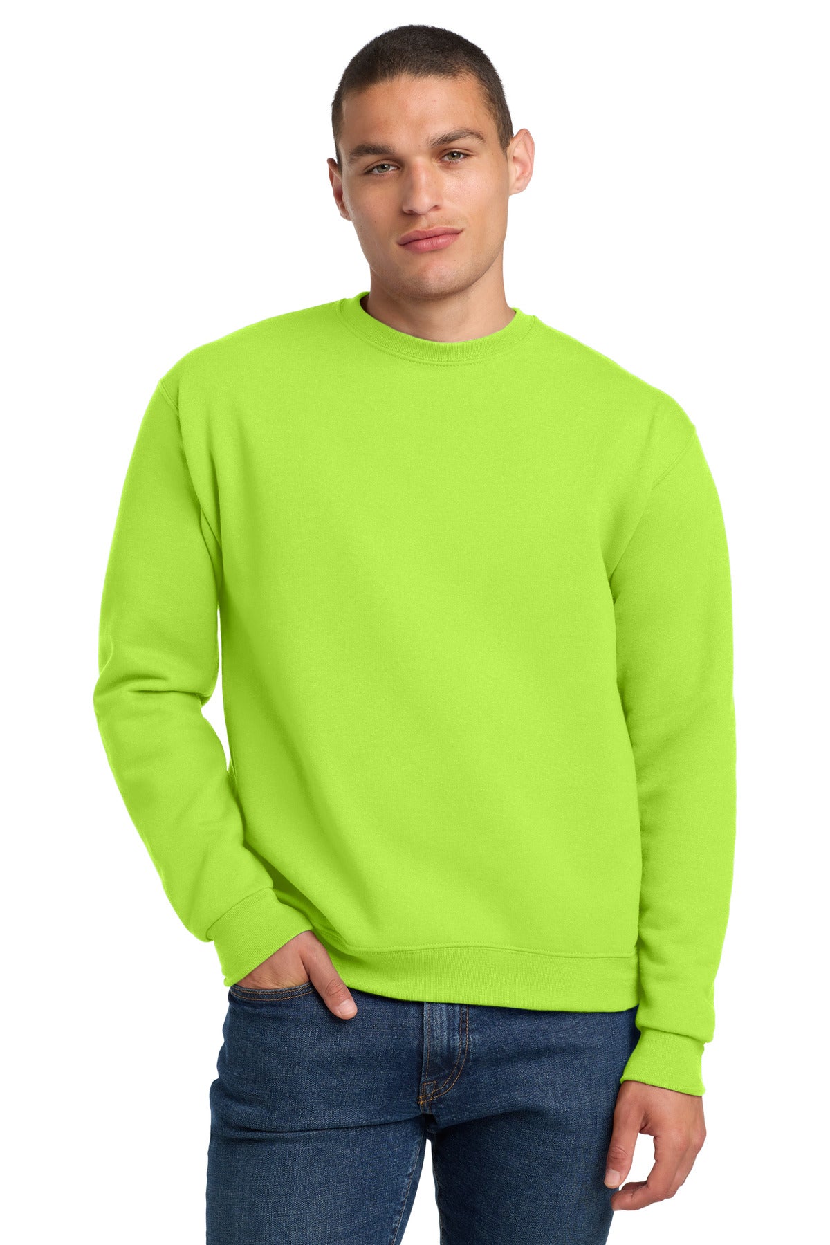 9.5-ounce 50/50 cotton/poly NuBlend pill-resistant fleece Co - Safety Green