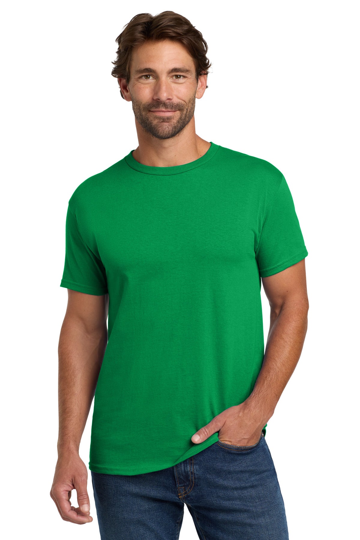 5.2-ounce 100% US-grown cotton99/1 cotton/poly (Ash)90/10 co - Kelly Green