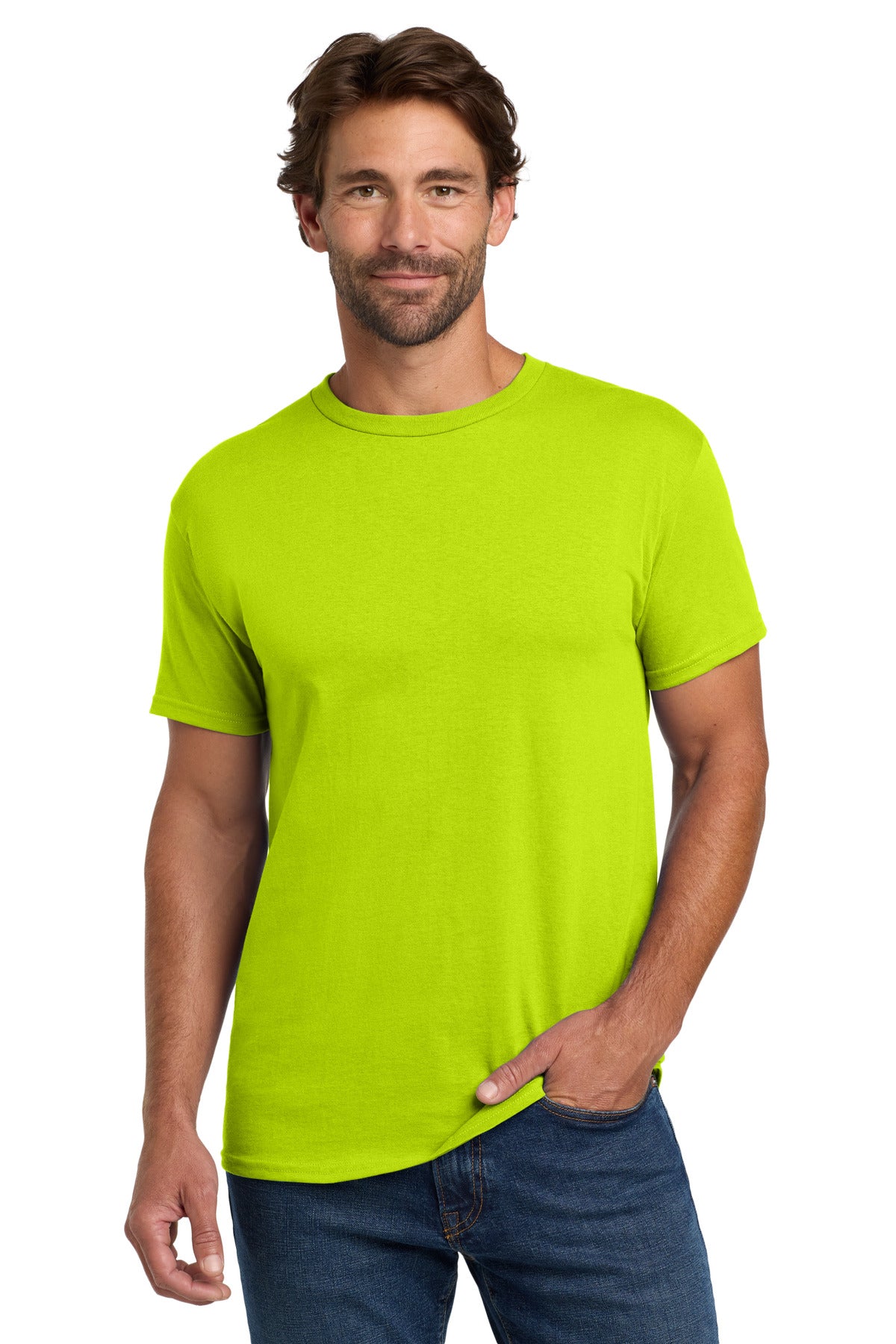 5.2-ounce 100% US-grown cotton99/1 cotton/poly (Ash)90/10 co - Safety Green
