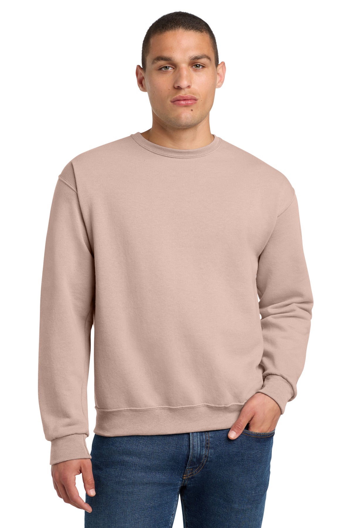8-ounce 50/50 cotton/poly NuBlend pill-resistant fleeceHigh- - Blush Pink