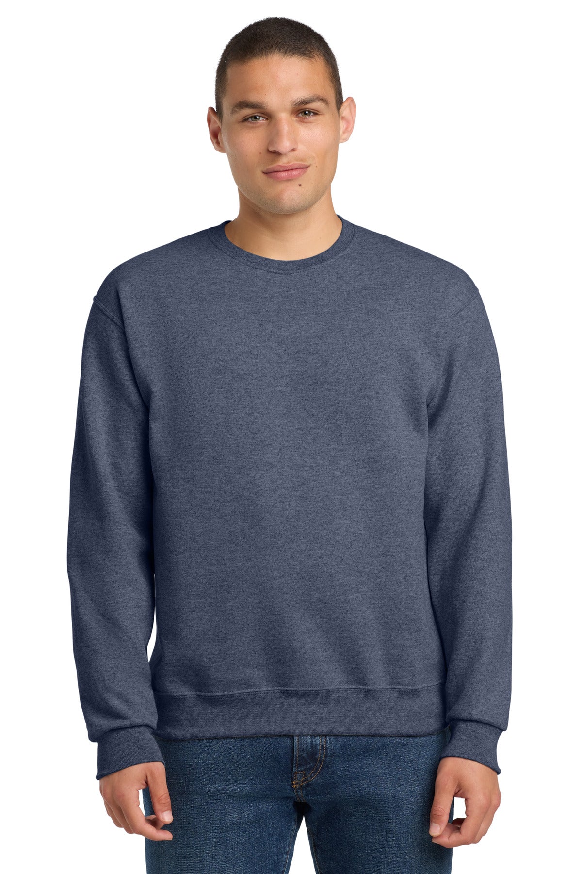 8-ounce 50/50 cotton/poly NuBlend pill-resistant fleeceHigh- - Vintage Heather Navy