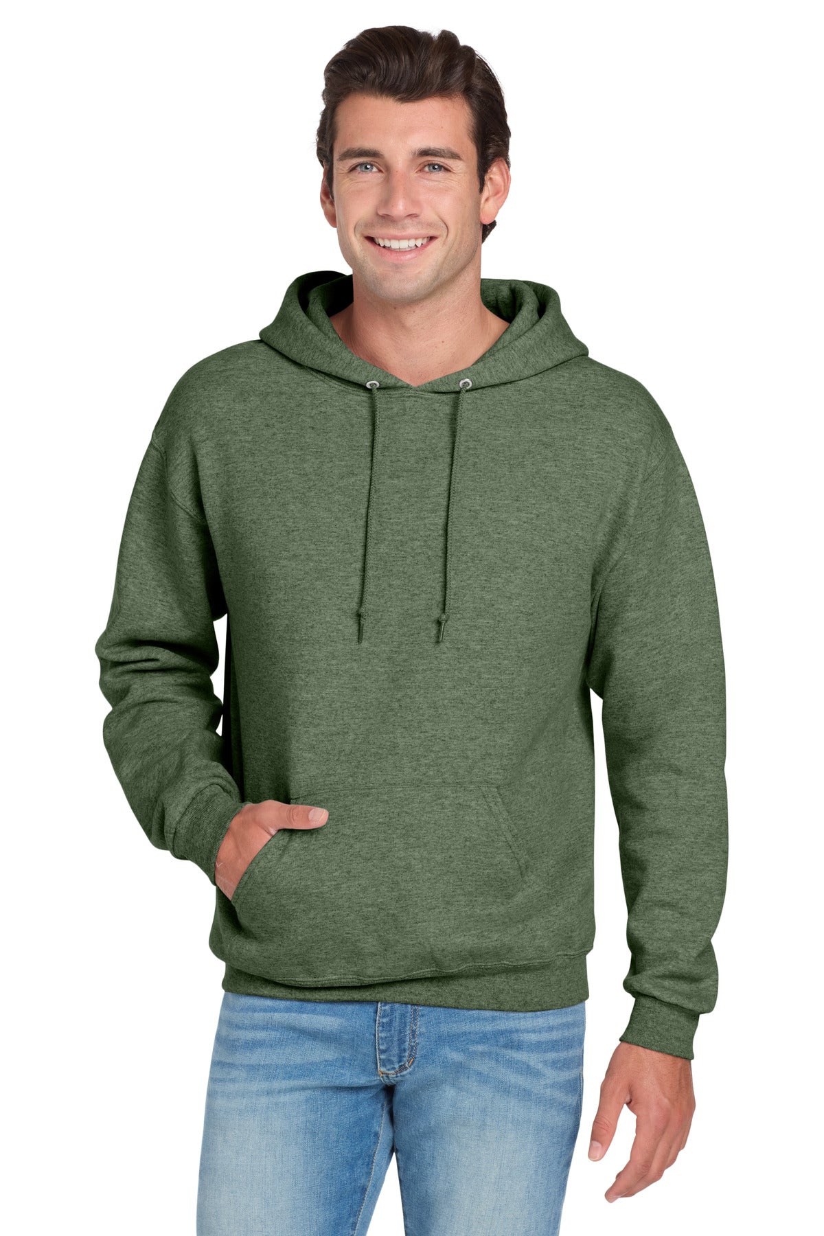 8-ounce 50/50 cotton/poly NuBlend pill-resistant fleeceHigh - Military Green Heather