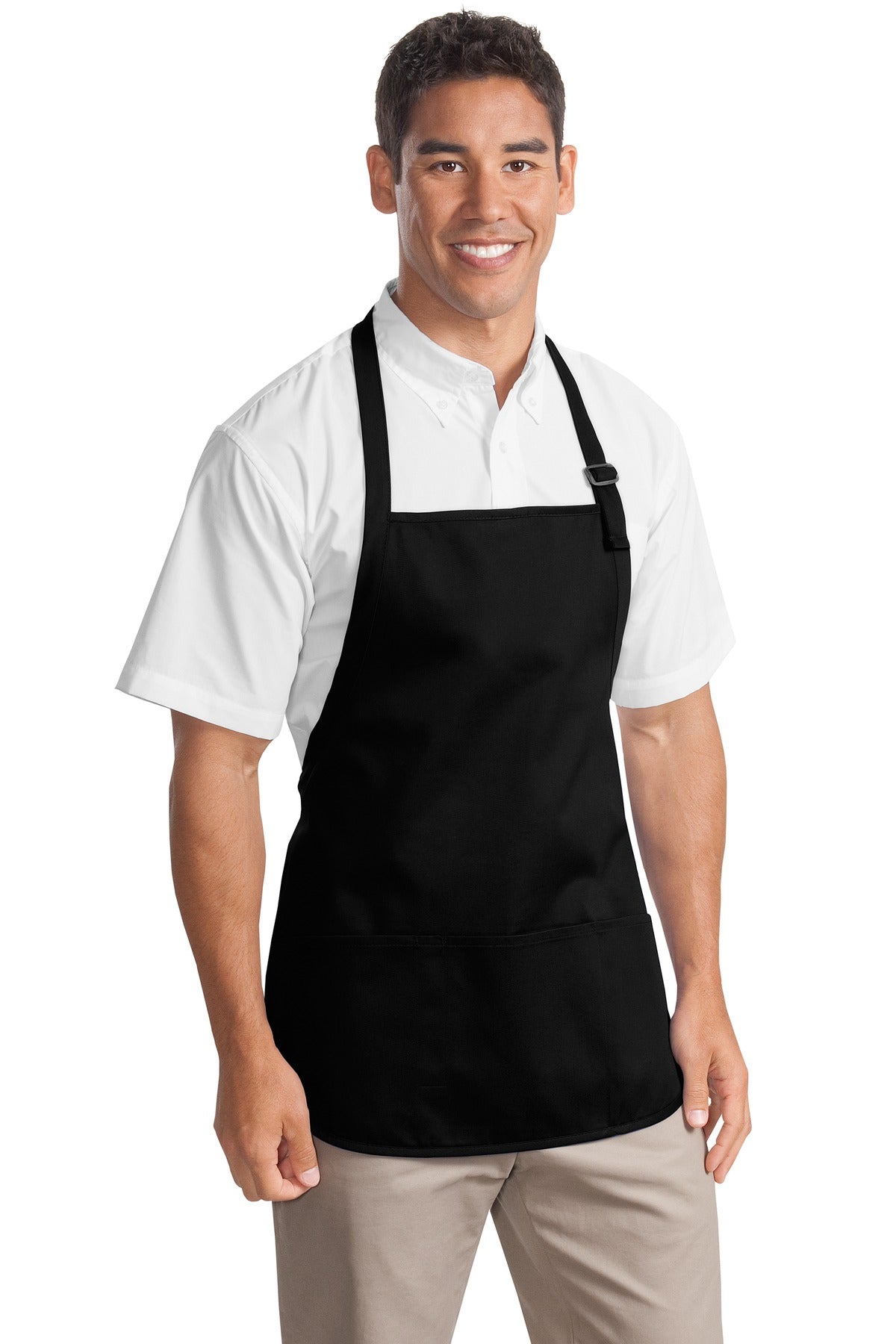 This versatile apron offers stain-release protection.7-ounce - Black