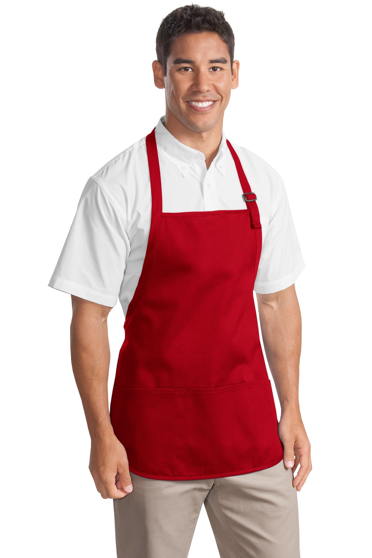 This versatile apron offers stain-release protection.7-ounce - Red