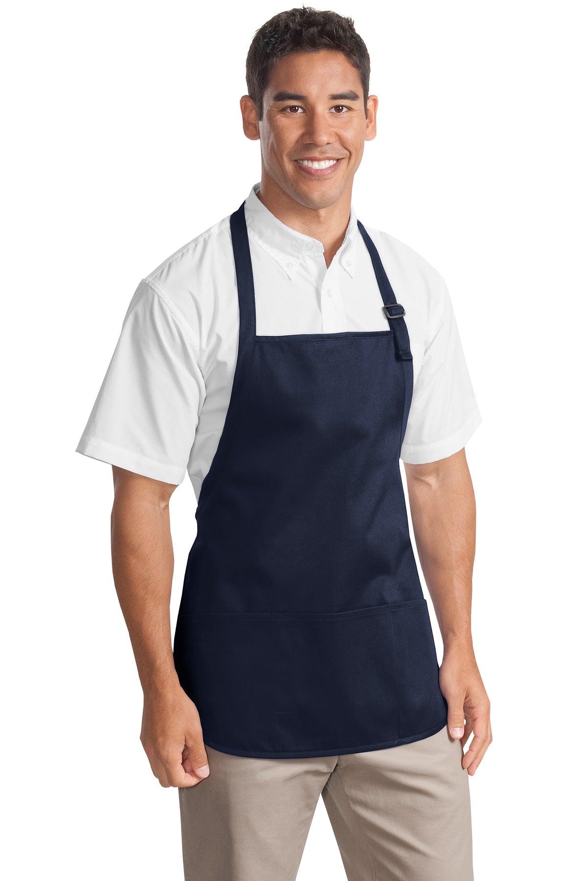 This versatile apron offers stain-release protection.7-ounce - Navy