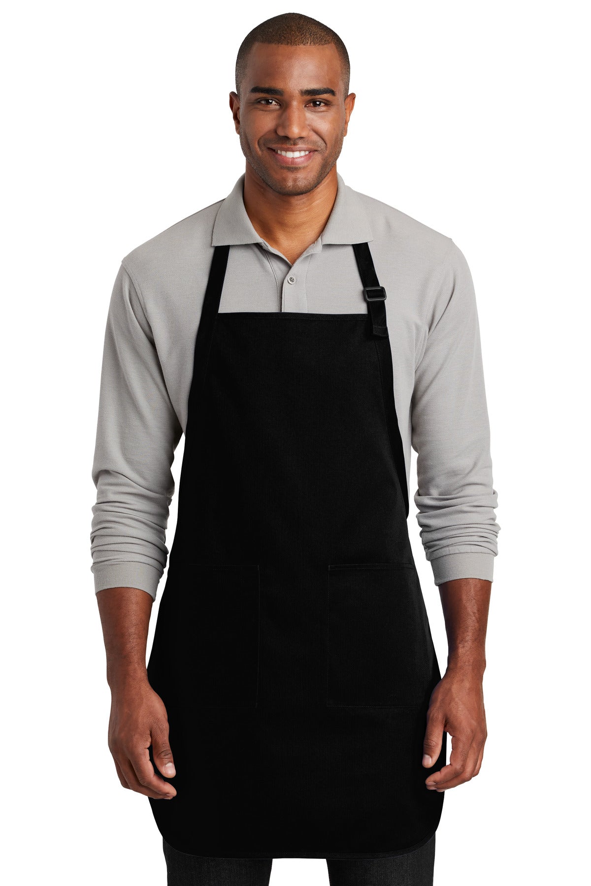 This durable full-length apron provides ample coverage and h - Black
