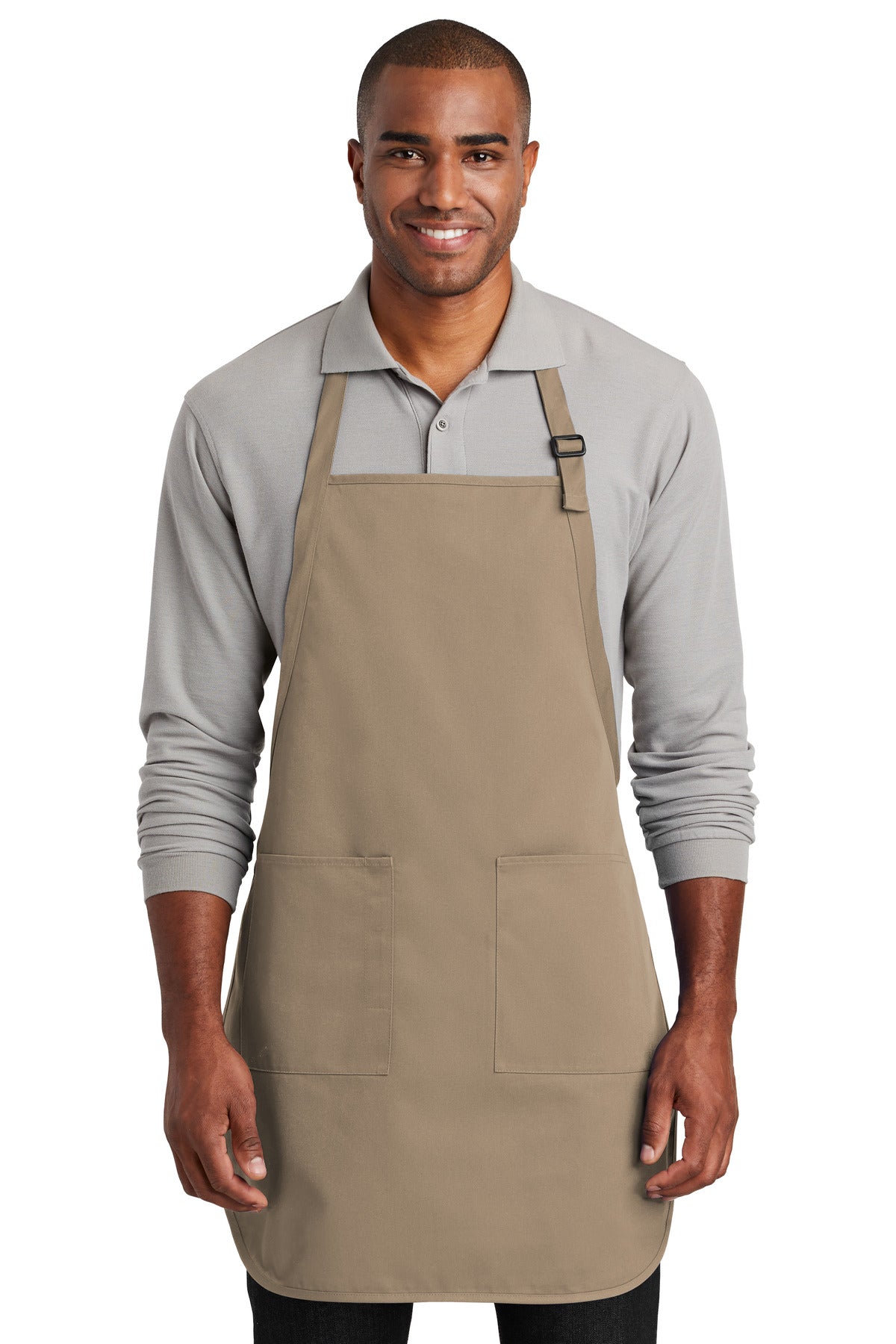 This durable full-length apron provides ample coverage and h - Khaki