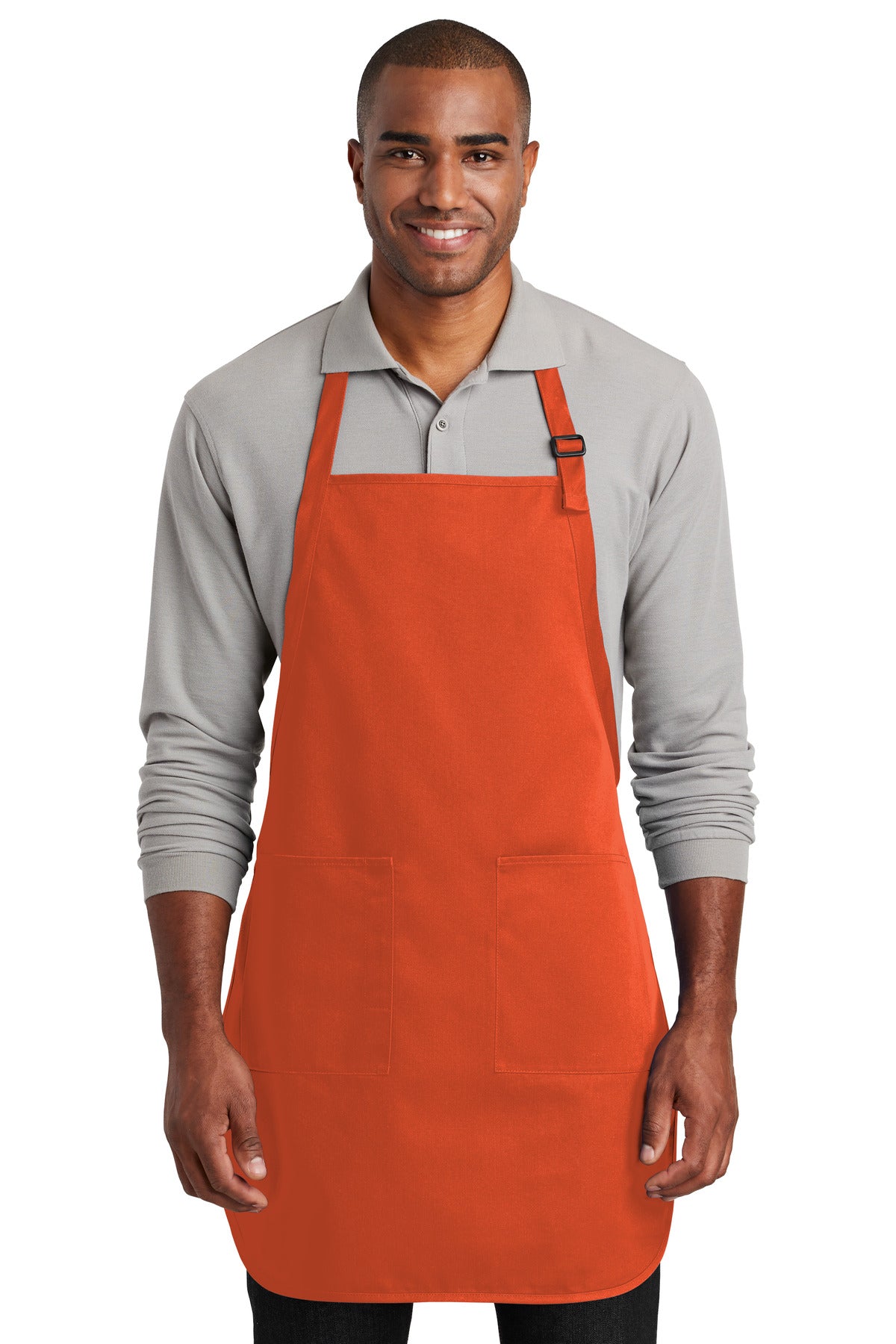 This durable full-length apron provides ample coverage and h - Orange