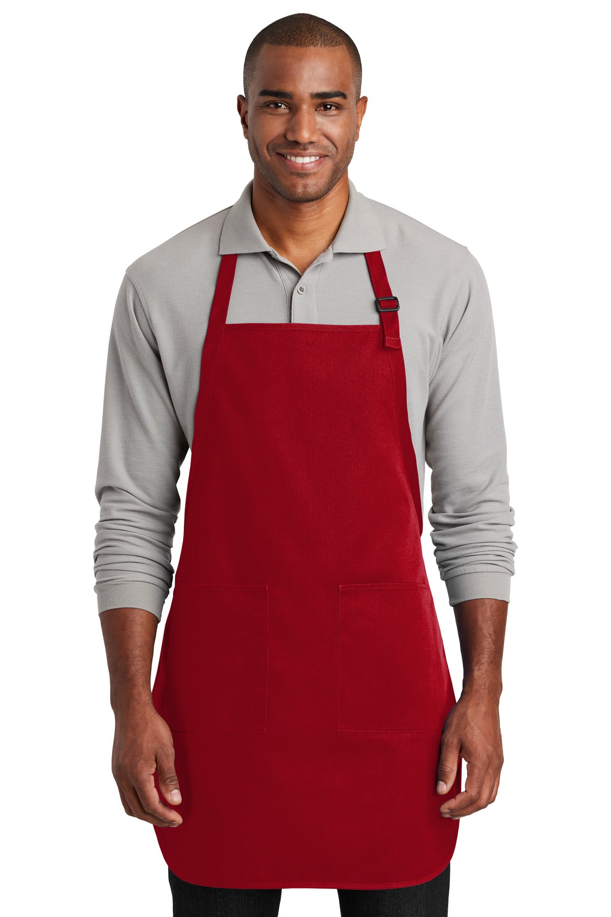 This durable full-length apron provides ample coverage and h - Red