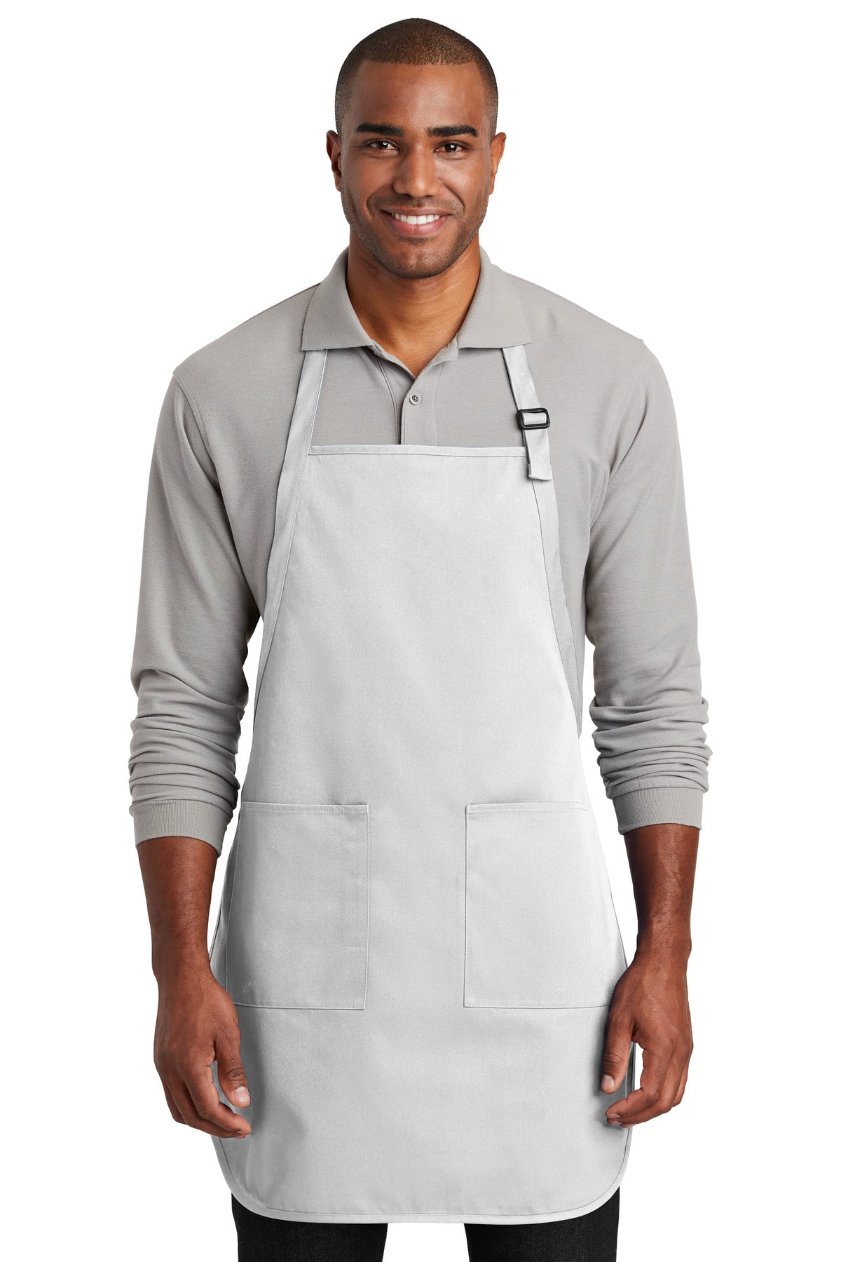 This durable full-length apron provides ample coverage and h - White