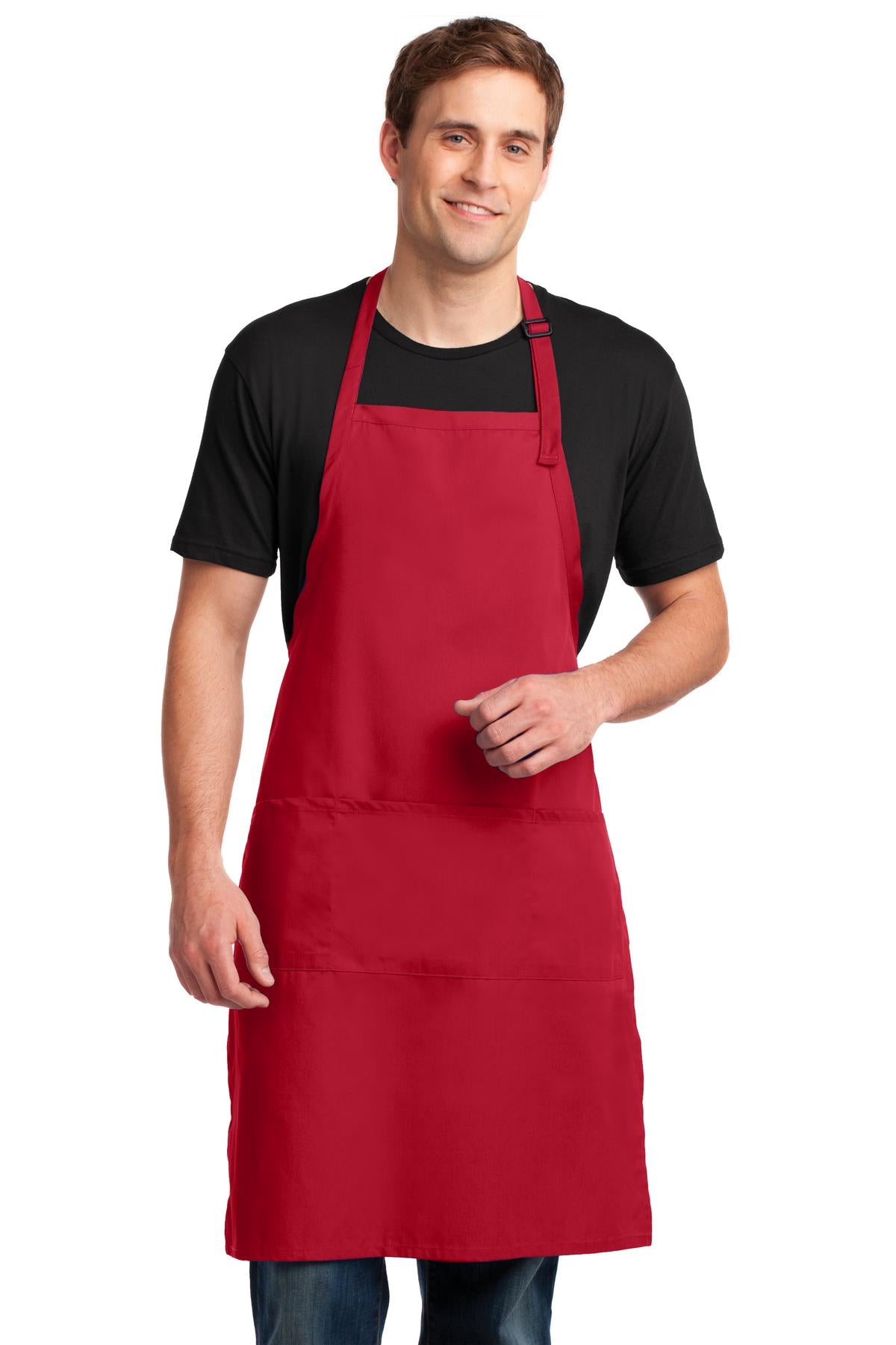 This extra-long apron offers protection from stains and wrin - Red