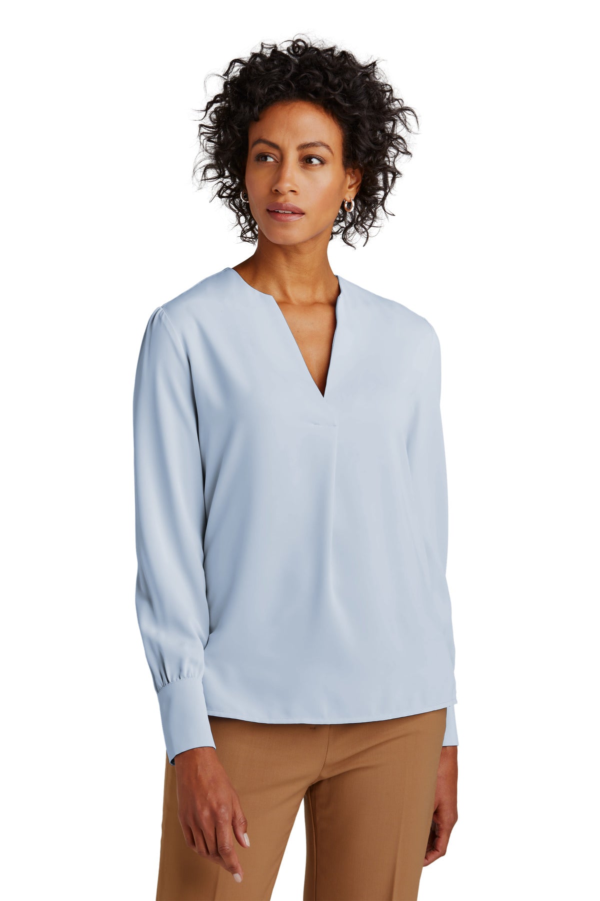 The soft satin fabric of this versatile blouse has a subtle - Heritage Blue