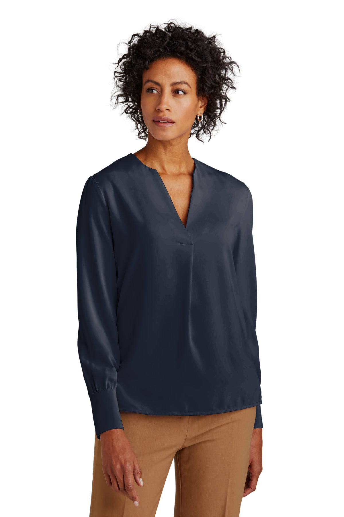 The soft satin fabric of this versatile blouse has a subtle - Night Navy