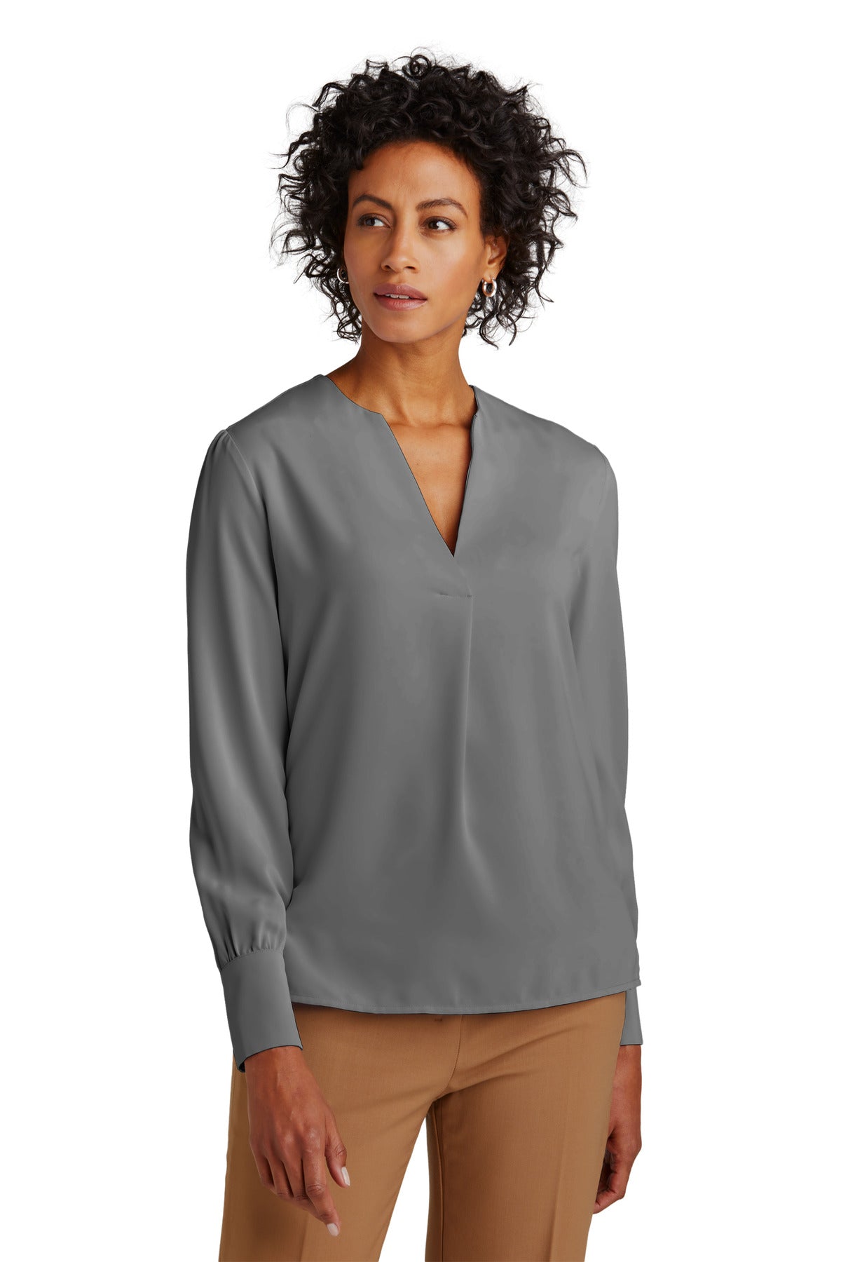 The soft satin fabric of this versatile blouse has a subtle - Shadow Grey
