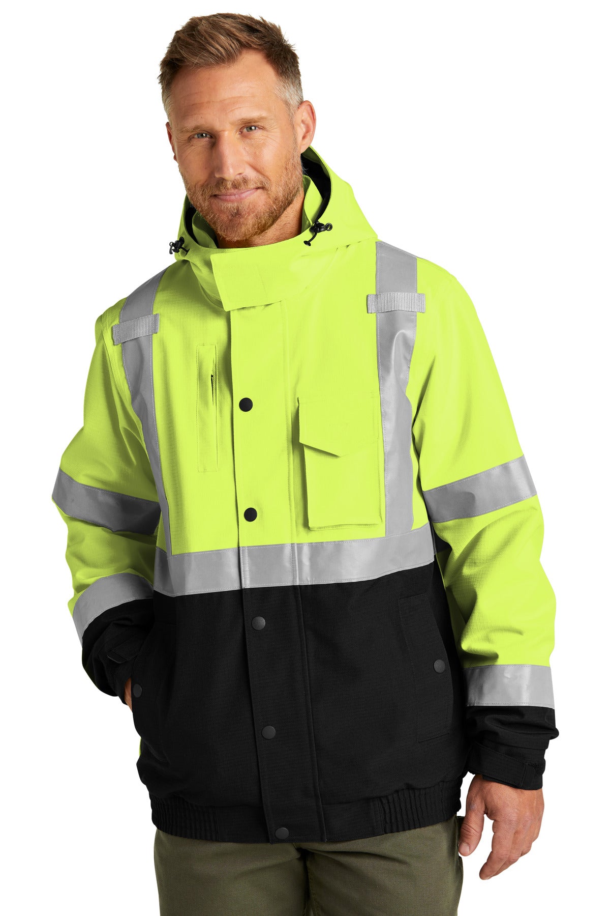 100% polyester 300-denier ripstop shell with durable water-r - Safety Yellow