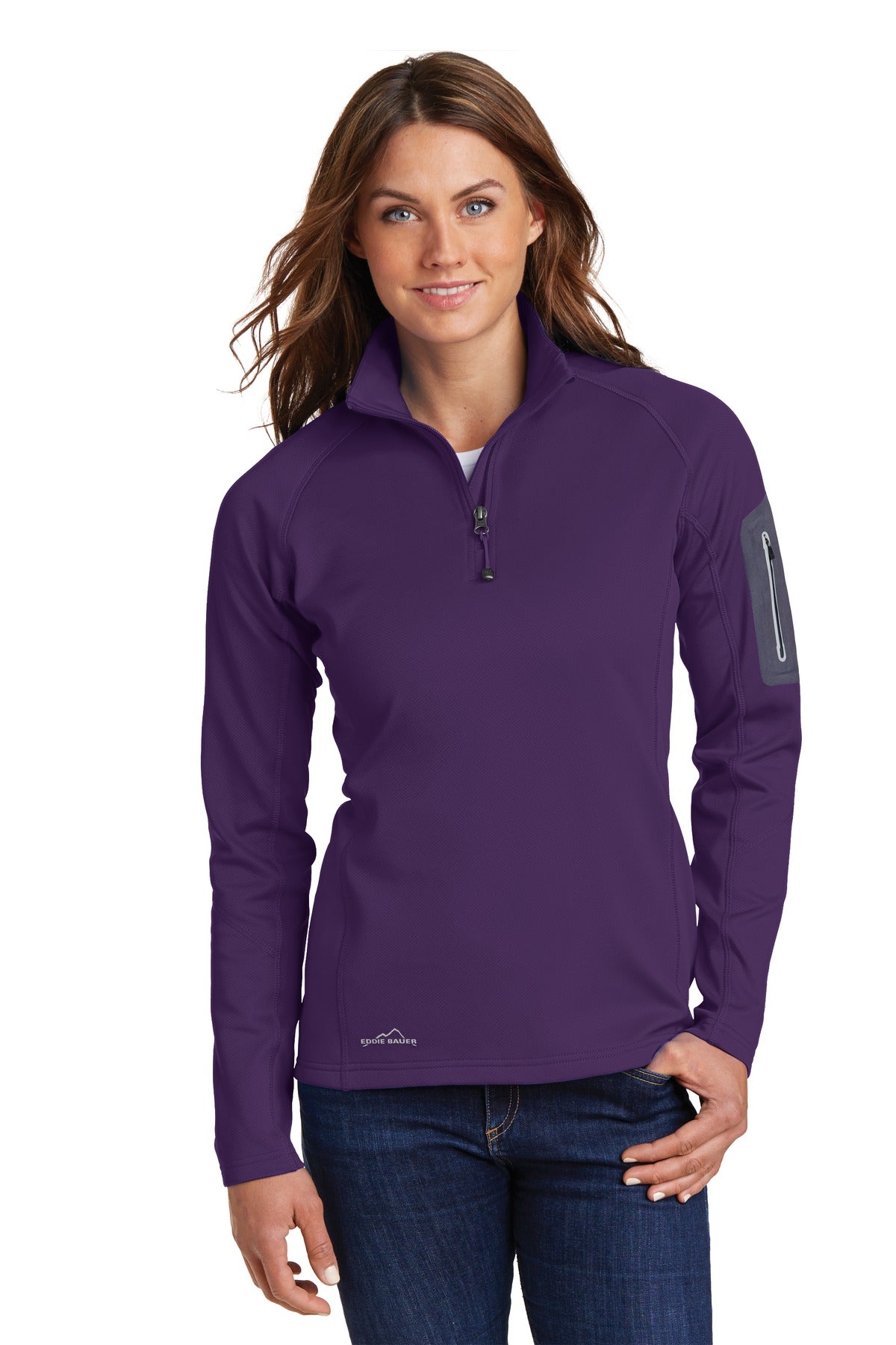 Smooth-faced fleece with a subtle grey print gives this 1/2- - Blackberry