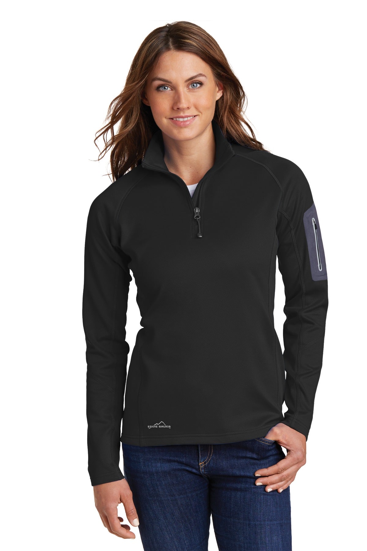 Smooth-faced fleece with a subtle grey print gives this 1/2- - Black