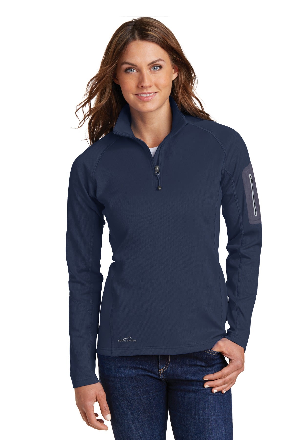 Smooth-faced fleece with a subtle grey print gives this 1/2- - River Blue Navy