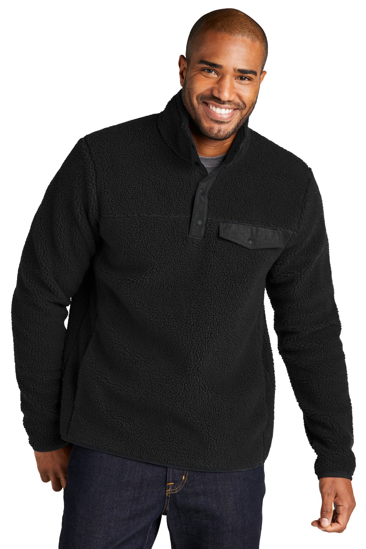 Nubby high-pile fleece makes this trendy pullover the perfec - Deep Black