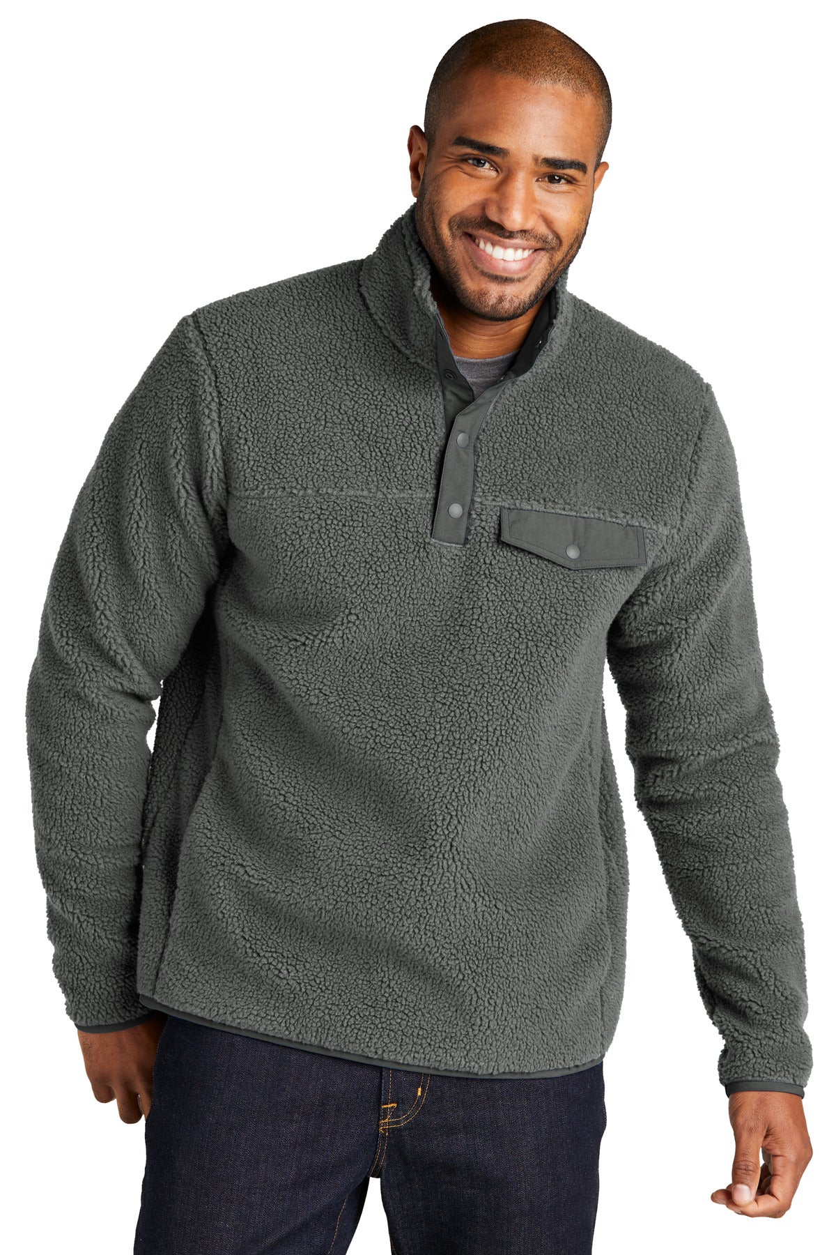 Nubby high-pile fleece makes this trendy pullover the perfec - Grey Steel