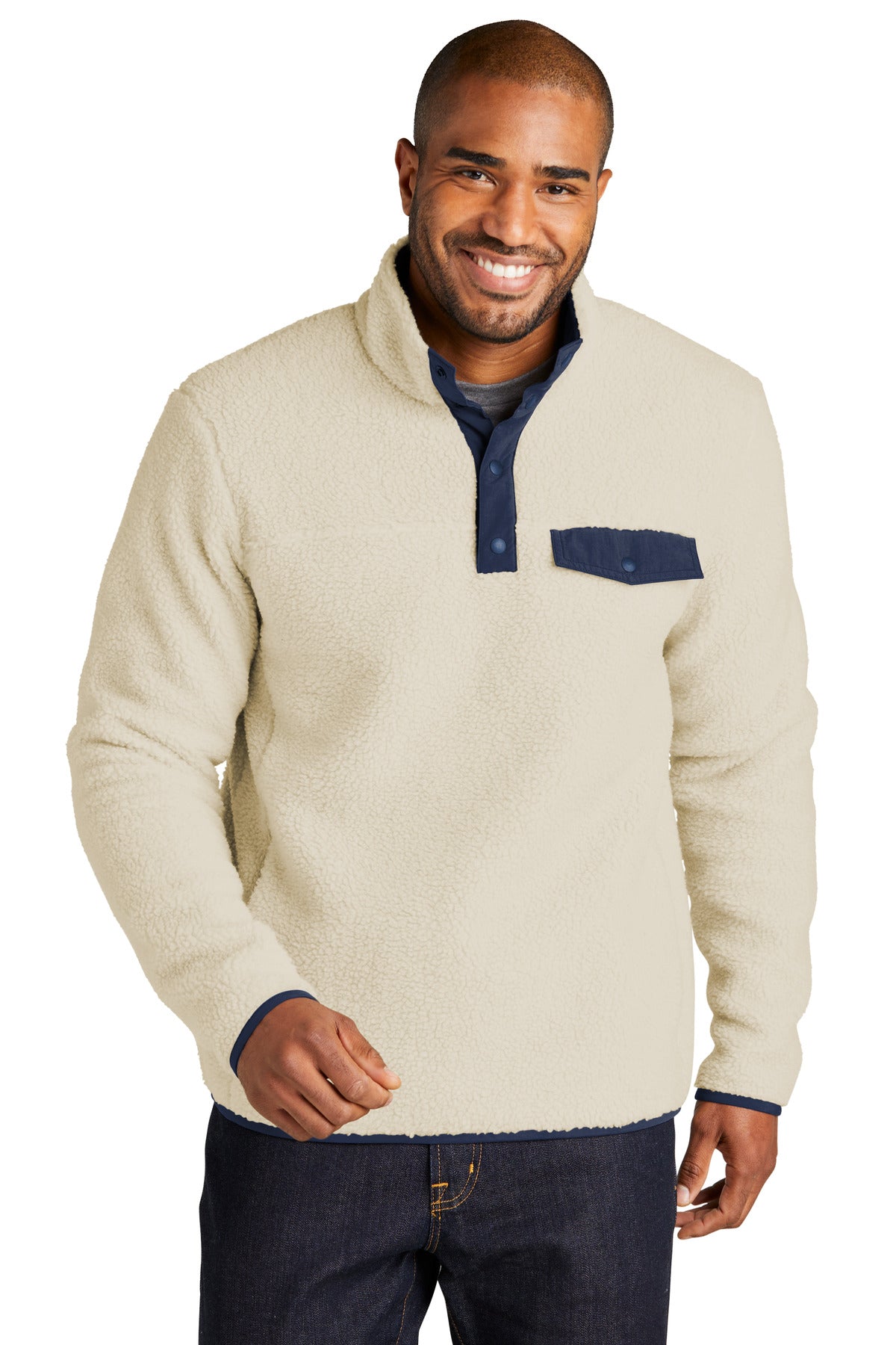 Nubby high-pile fleece makes this trendy pullover the perfec - Oat/ Dress Blue Navy