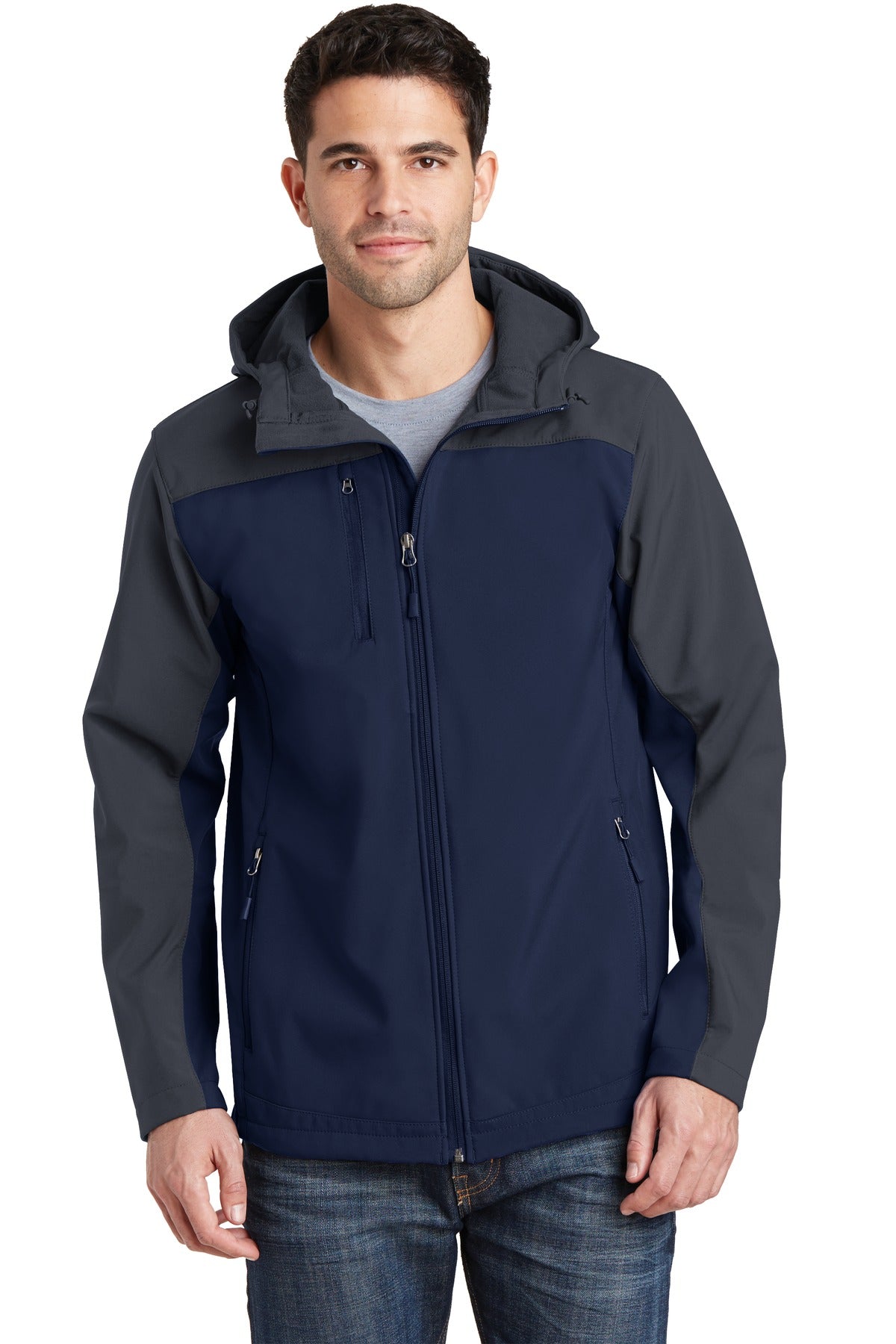 An attached hood and bold colorblocking give this well-price - Dress Blue Navy/ Battleship Grey