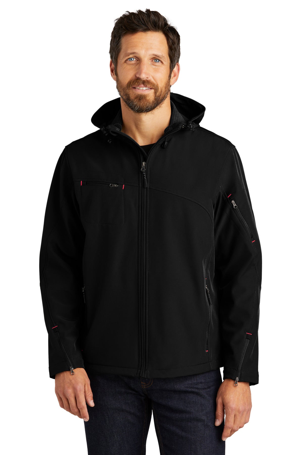 Our hooded soft shell stands up to the elementsand stands ou - Black/ Engine Red
