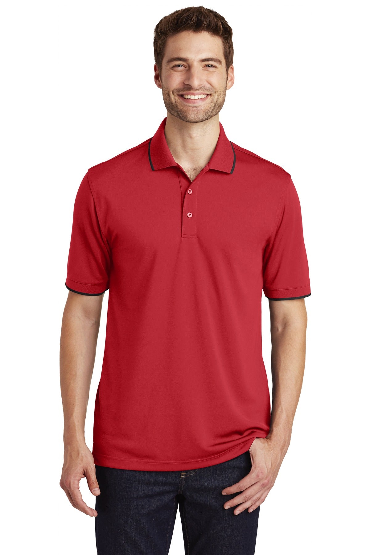 Tipping on the collar and cuffs gives our durable value-pric - Rich Red/ Deep Black