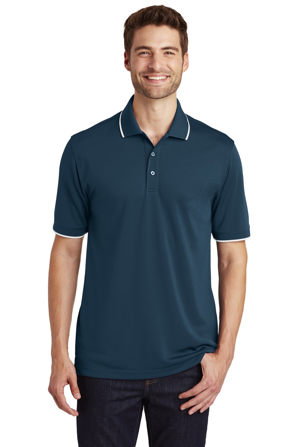 Tipping on the collar and cuffs gives our durable value-pric - River Blue Navy/ White