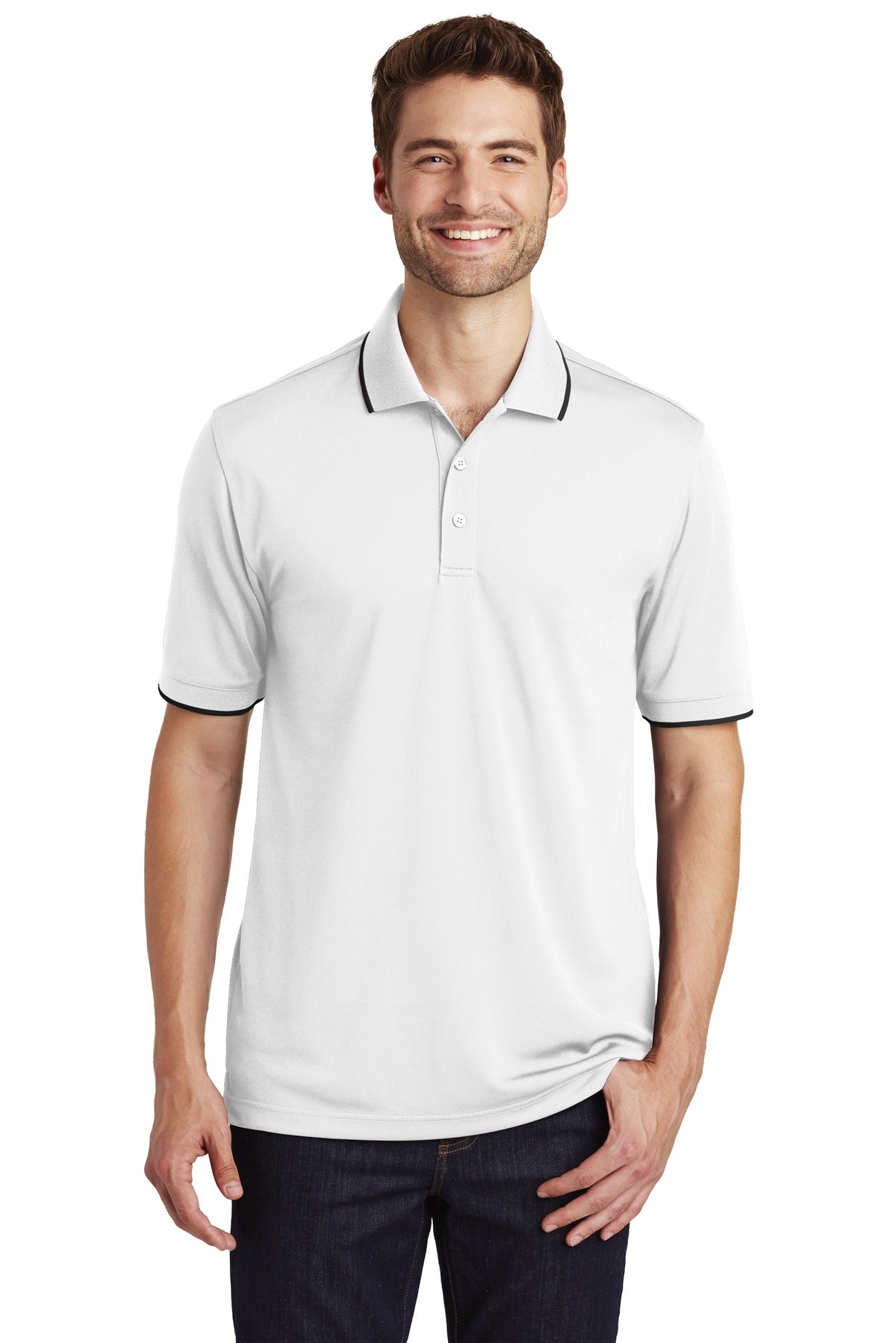 Tipping on the collar and cuffs gives our durable value-pric - White/ Deep Black