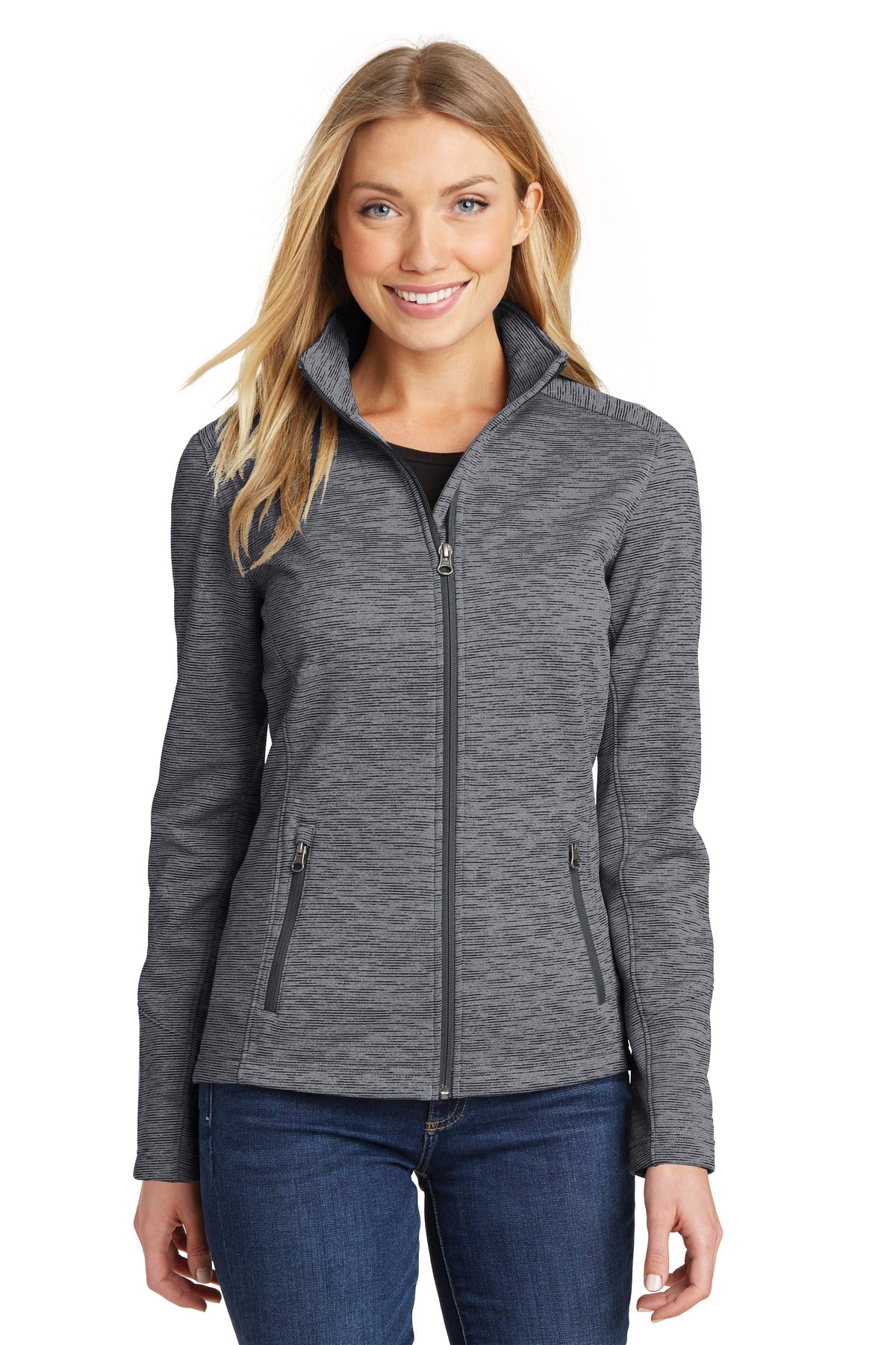A digital stripe gives this jacket an ultramodern look that - Black