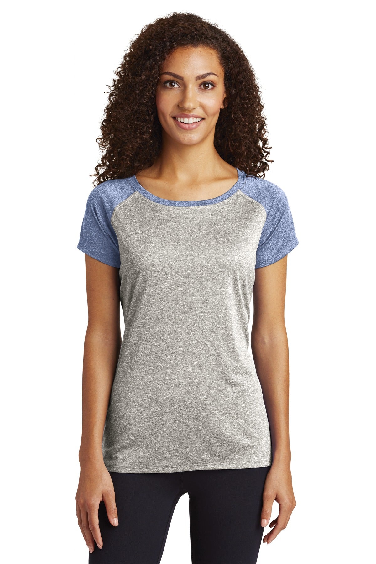 This moisture-wicking snag-resistant tee combines two heathe - Vintage Heather/ True Navy Heather