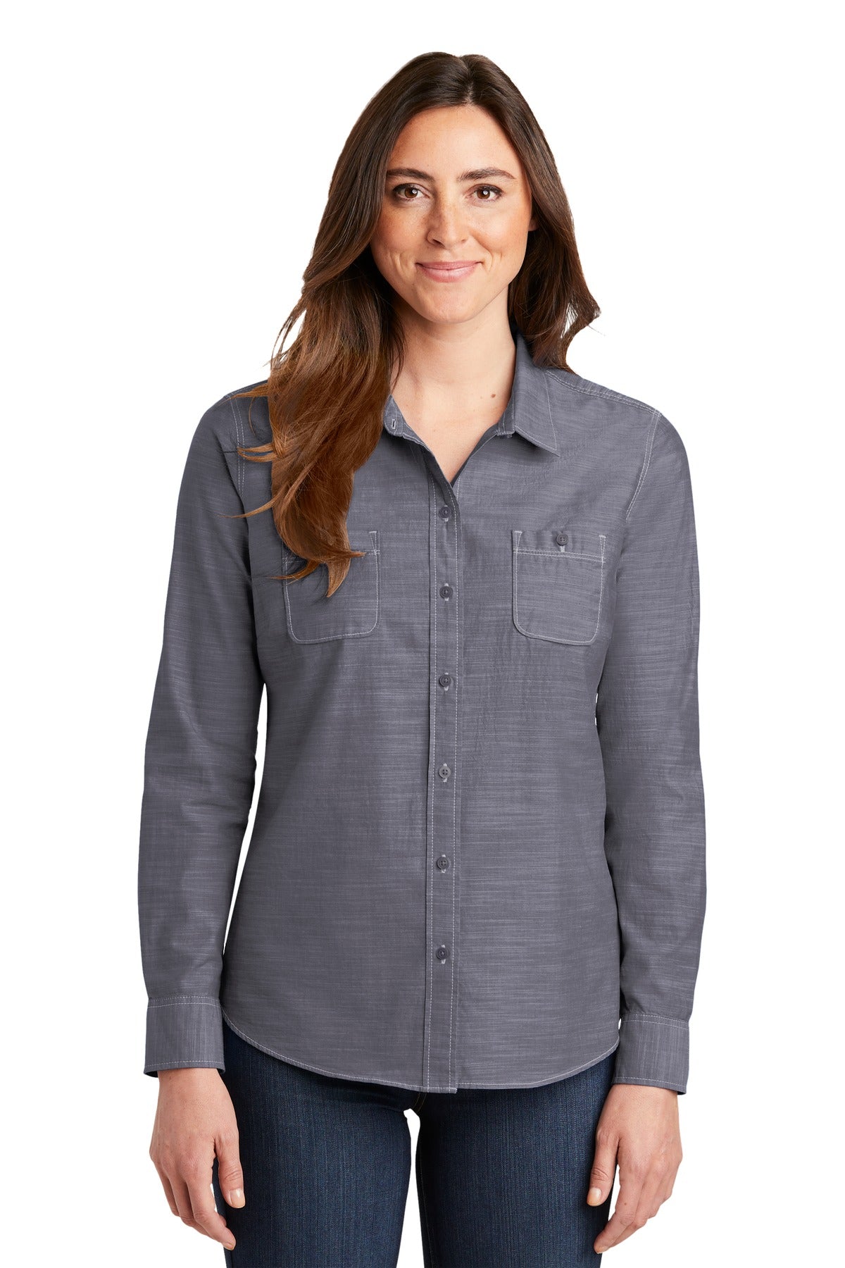 Washed chambray and off-white contrast stitching give this c - True Navy