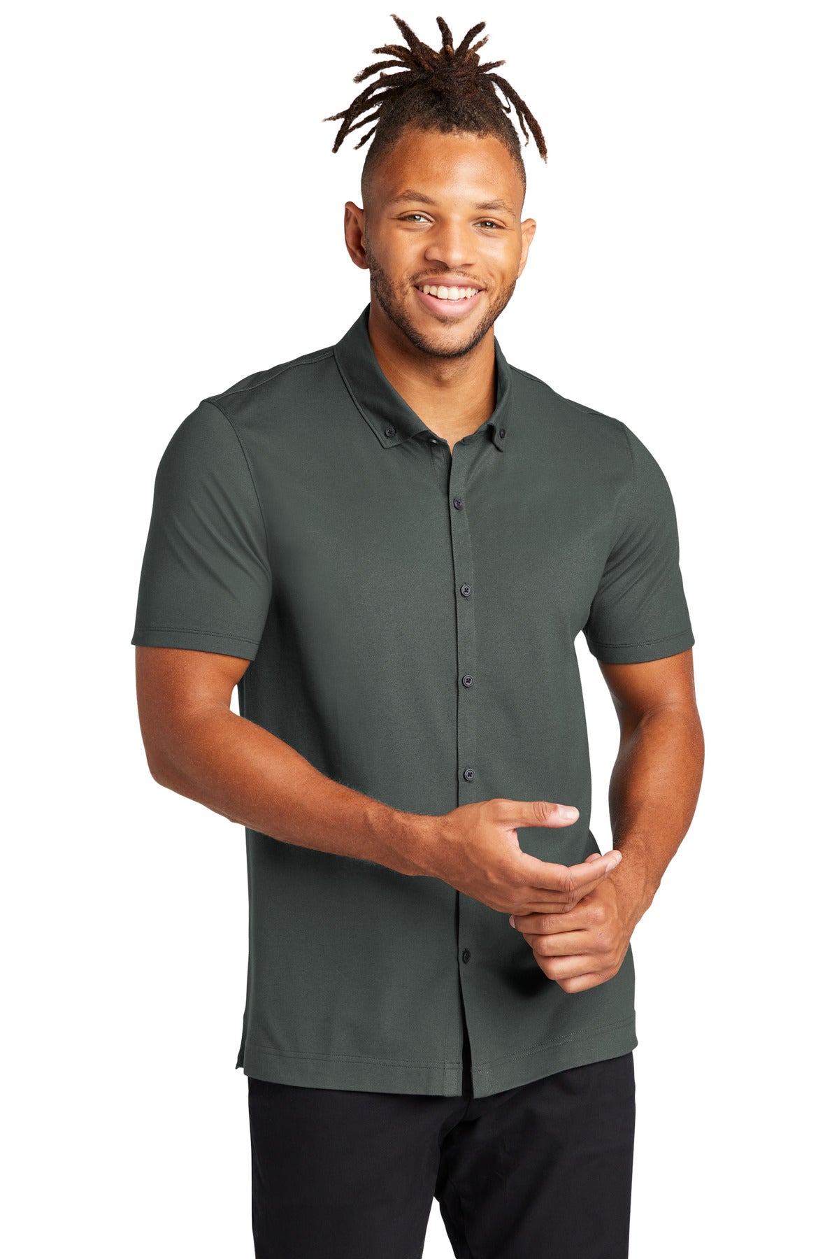 Combining the smart tailoring of a woven shirt with the move - Anchor Grey