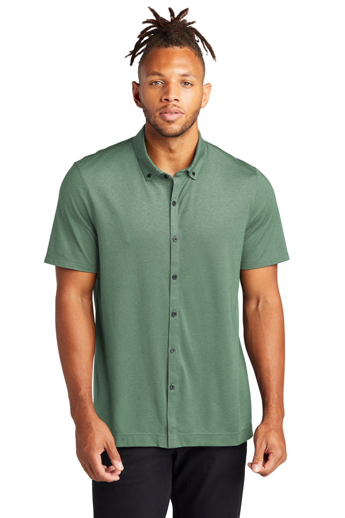 Combining the smart tailoring of a woven shirt with the move - Sage Heather
