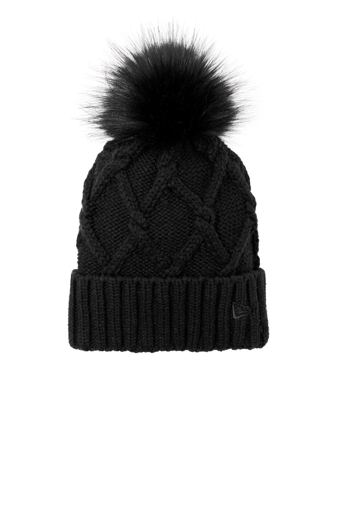 Totally on-trend this women's beanie has a thick ribbed cuff and a cable knit crown that's topped of