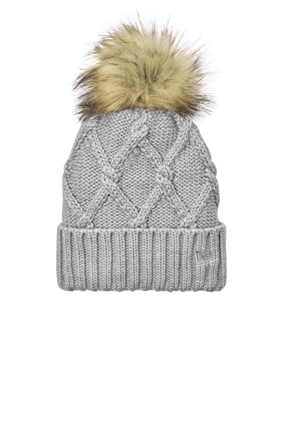 Totally on-trend this women's beanie has a thick ribbed cuff and a cable knit crown that's topped of