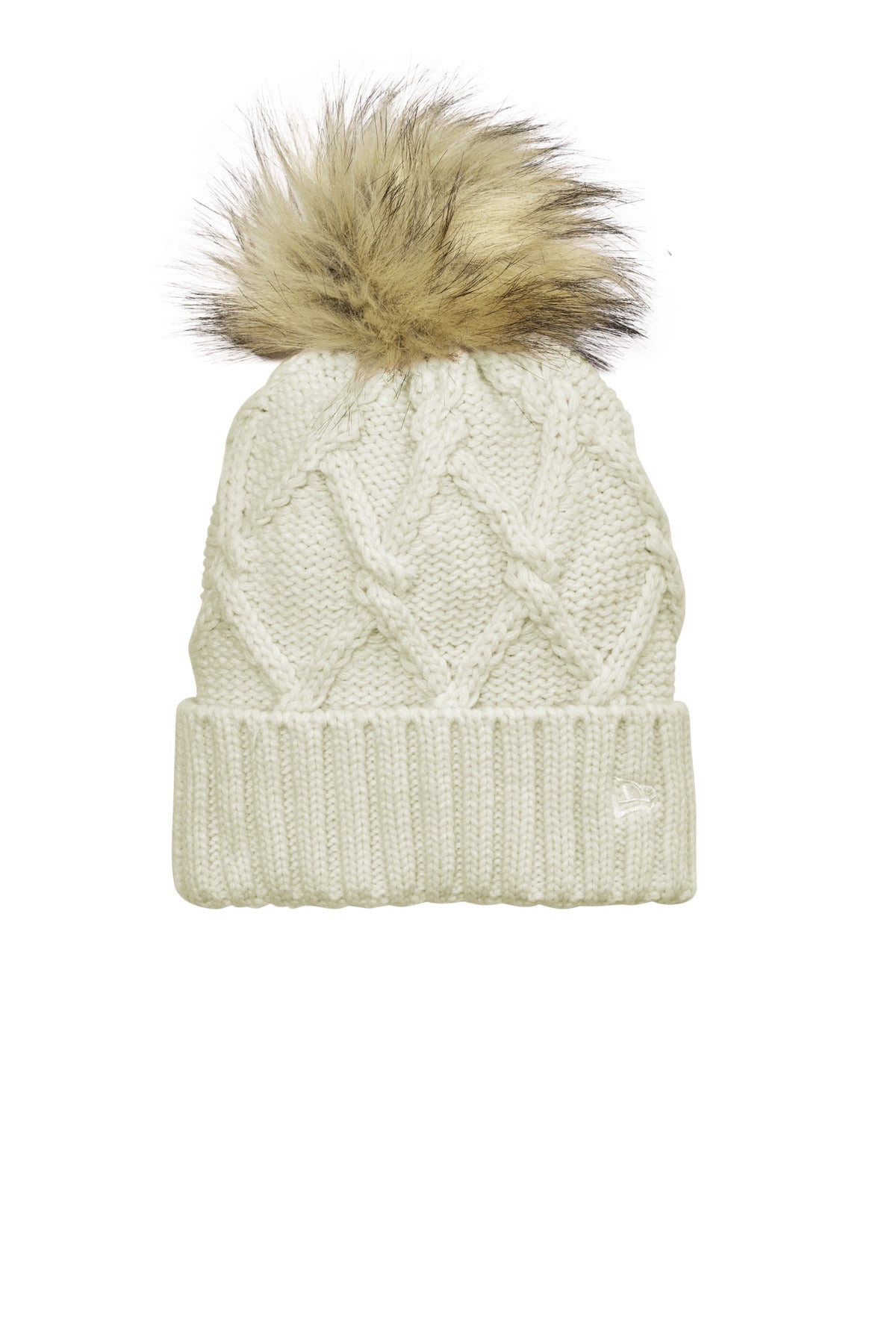 Totally on-trend this women's beanie has a thick ribbed cuff and a cable knit crown that's topped of