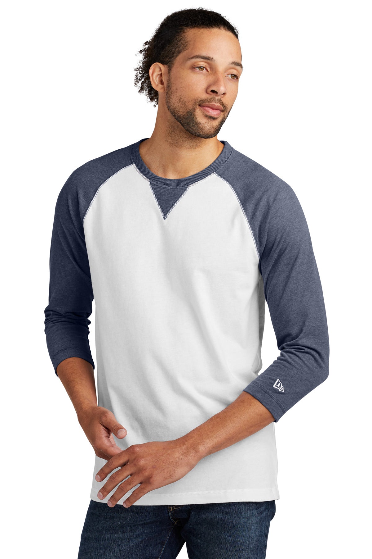 Sueded for lofty softness this raglan scores with home-run s - True Navy Heather/ White