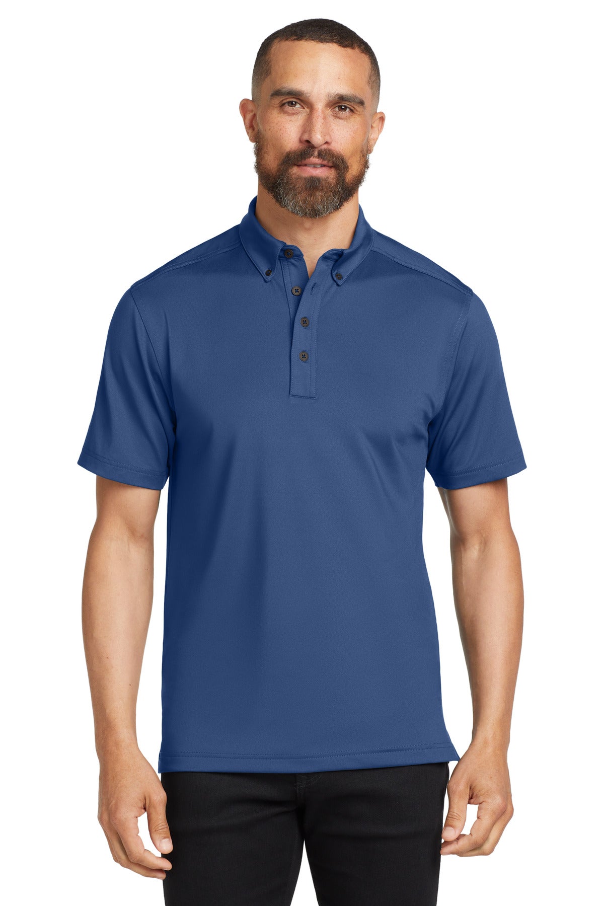 Buttoned-down doesn't mean boring in this stretch energized - Blue Indigo