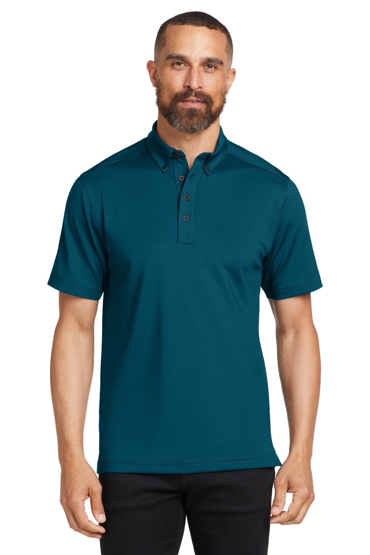 Buttoned-down doesn't mean boring in this stretch energized - Teal Throttle