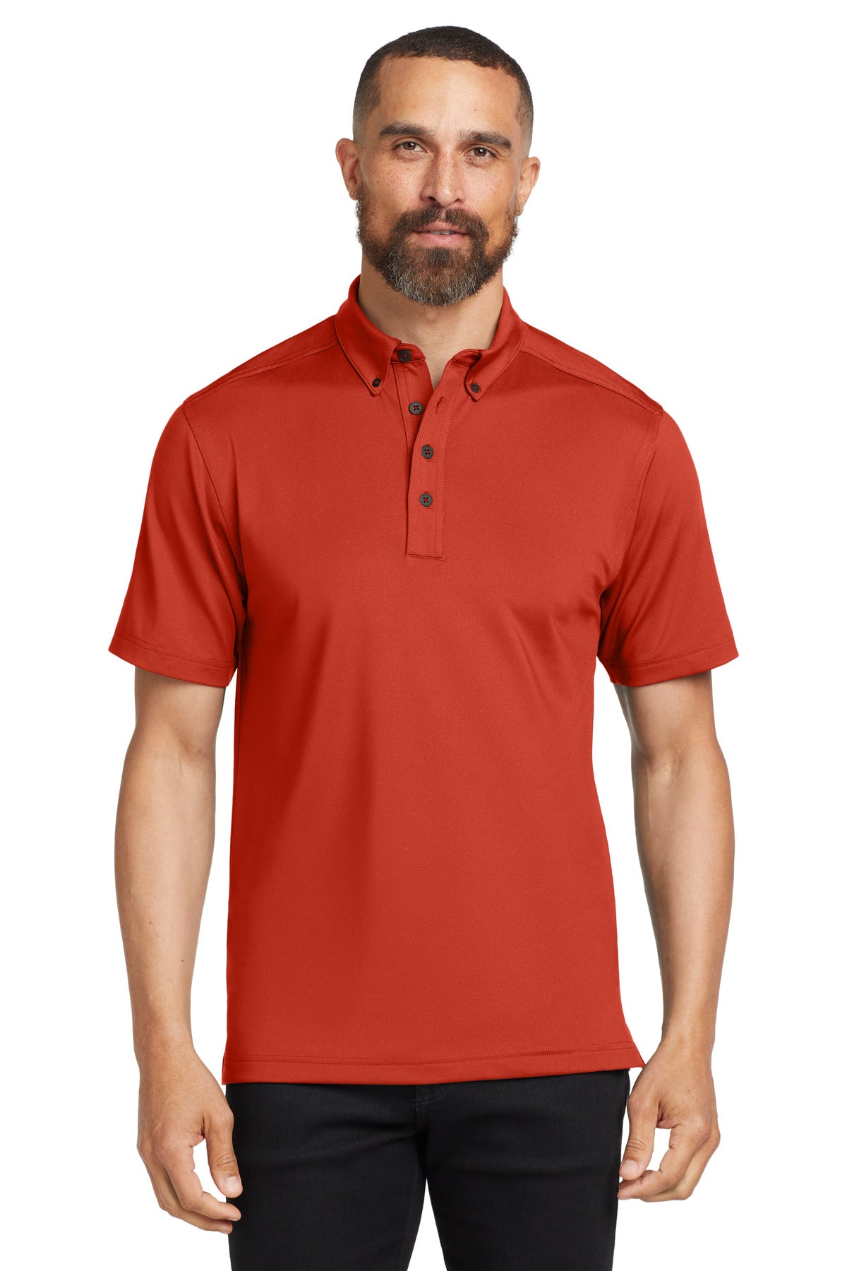 Buttoned-down doesn't mean boring in this stretch energized - Wattage Orange