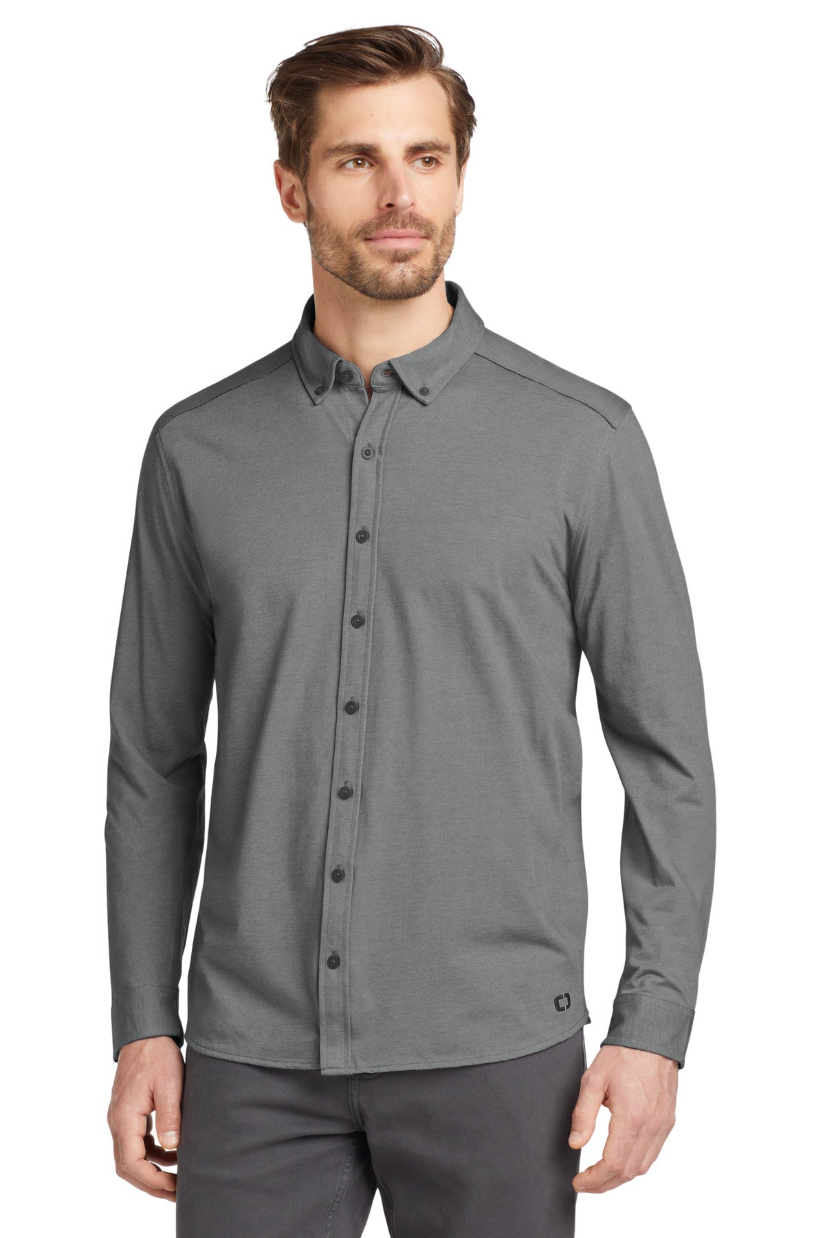 With moisture-wicking and stretch this performance knit shir - Tarmac Grey Heather