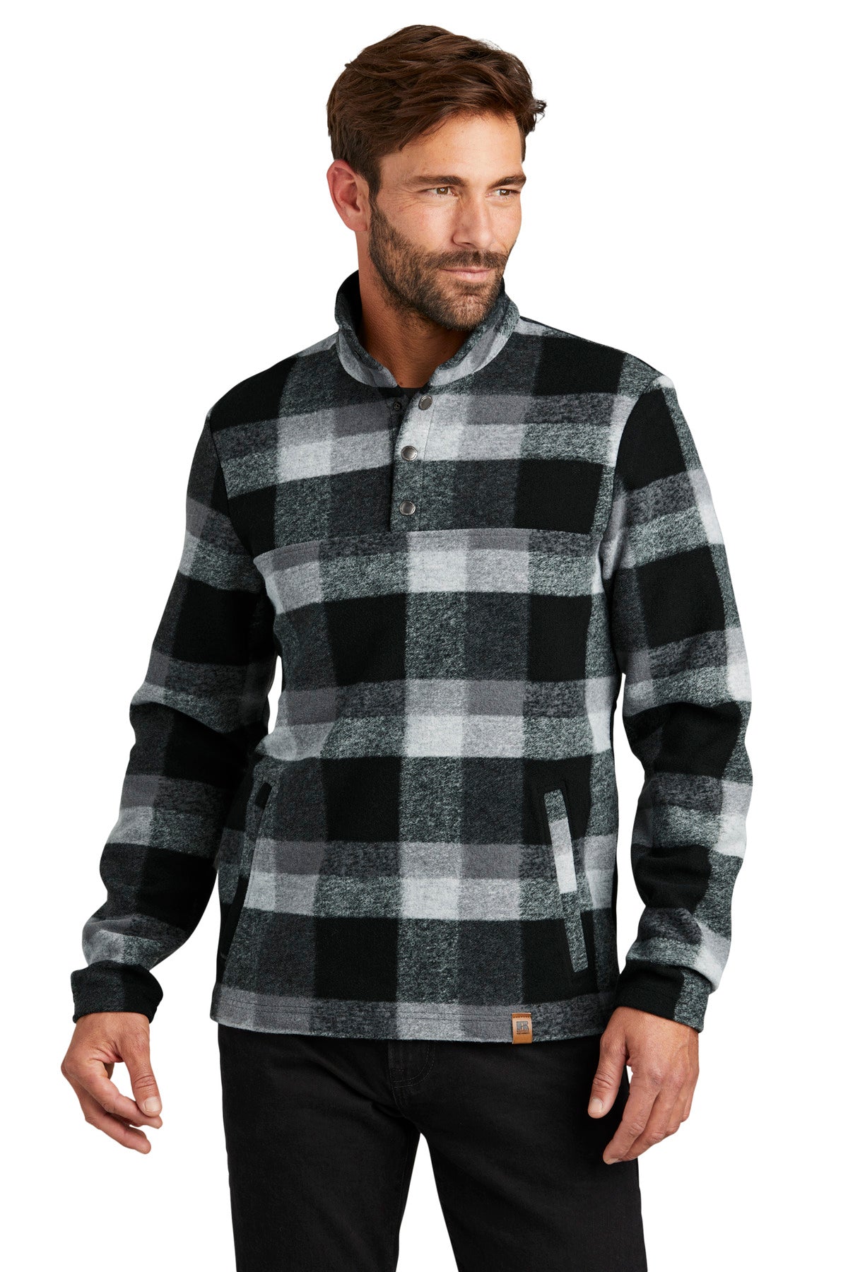 With its heavy wool-like feel this pullover's the perfect ou - Deep Black Plaid
