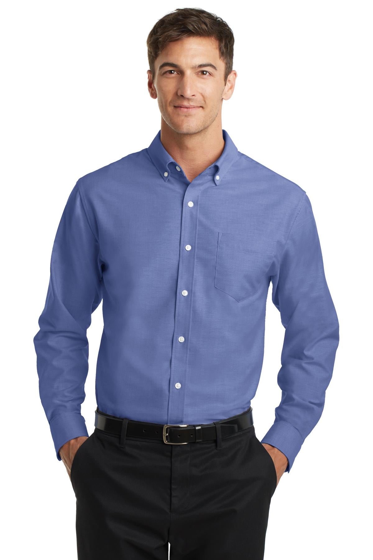 Look your best in a tried-and-true oxford that performs. Des - Navy