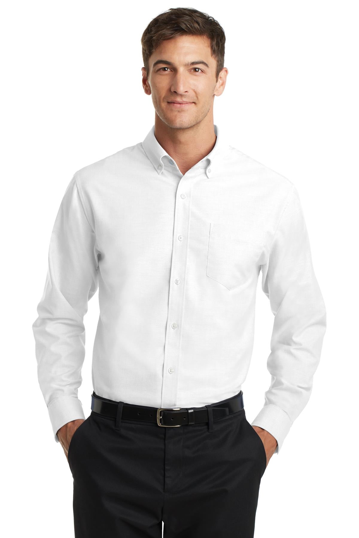 Look your best in a tried-and-true oxford that performs. Des - White