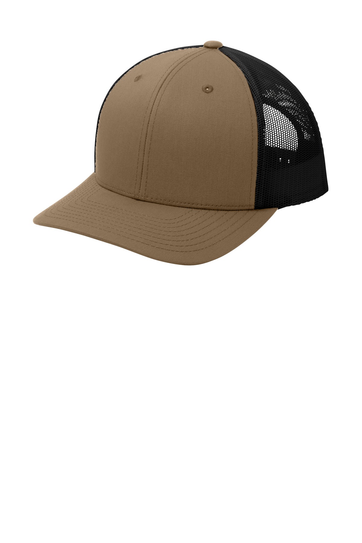 Fabric: 60/40 cotton/poly front panels; 100% polyester mesh back panels 98/2 cotton/spandex front pa