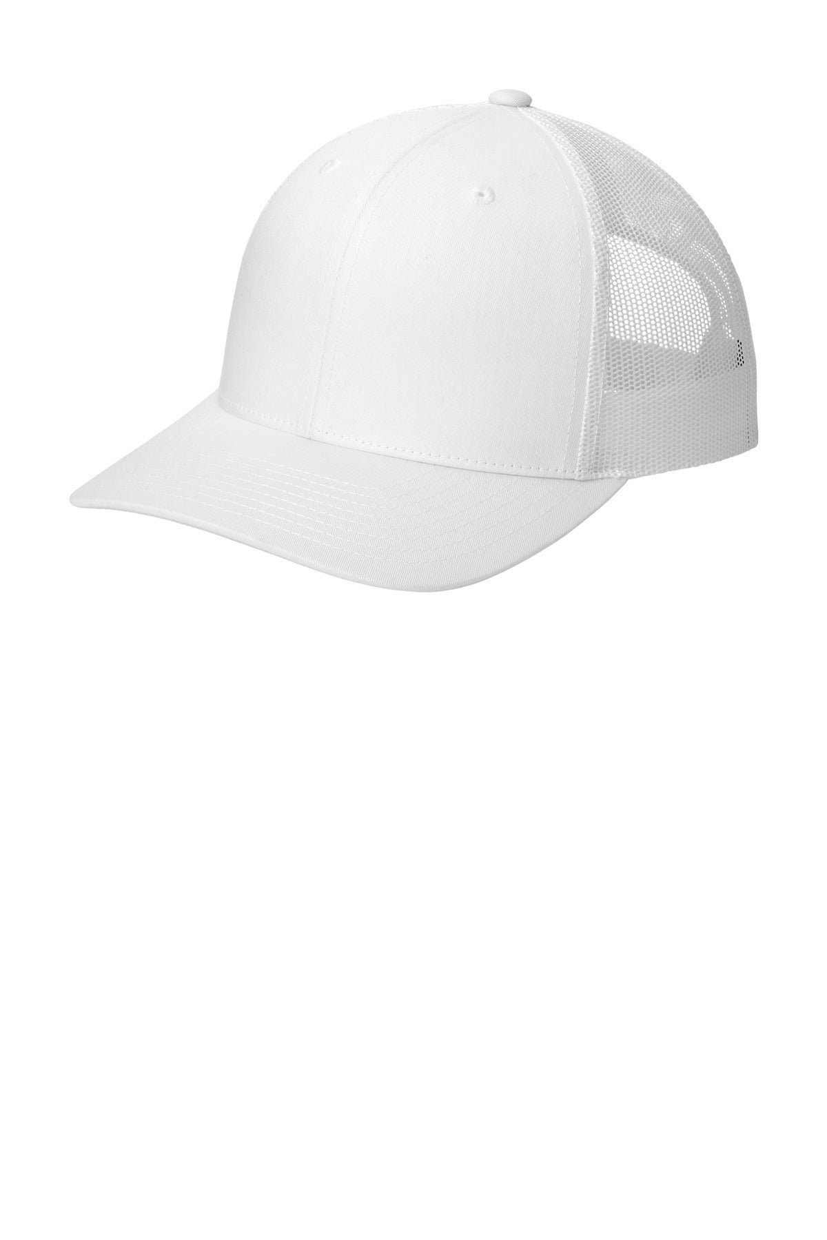 Fabric: 60/40 cotton/poly front panels; 100% polyester mesh back panels 98/2 cotton/spandex front pa