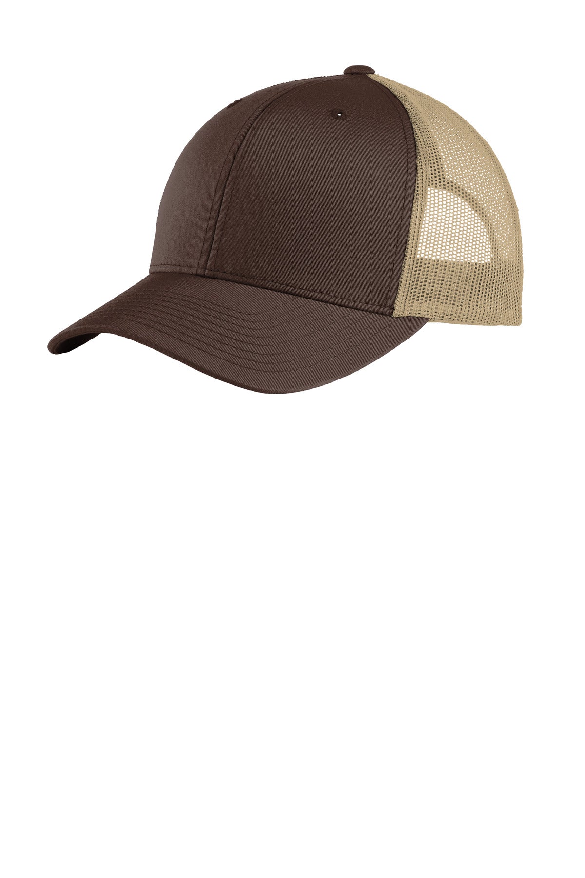 Fabric: 60/40 cotton/poly front panels; 100% polyester mesh back panels 98/2 cotton/spandex front pa