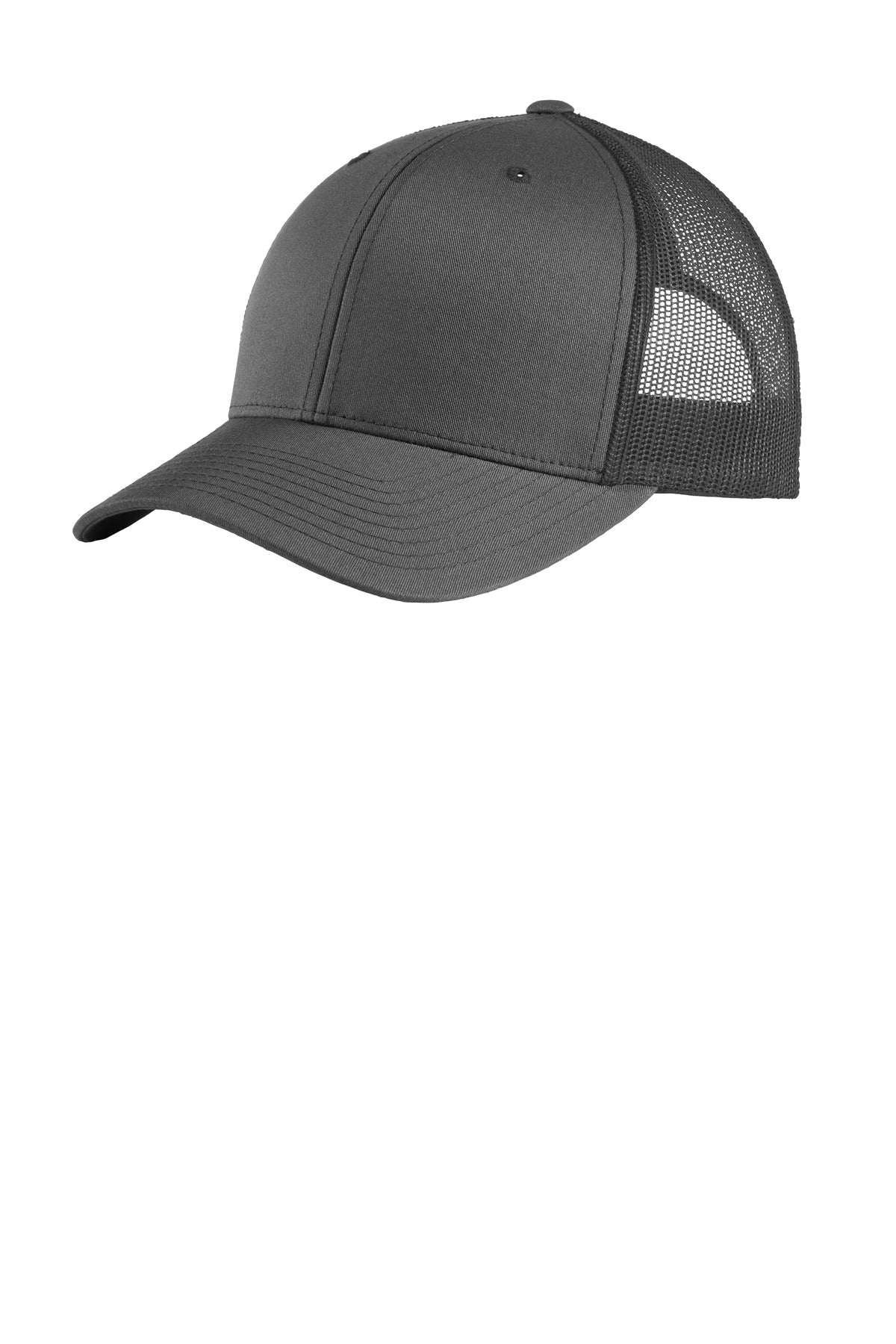 Fabric: 60/40 cotton/poly front panels; 100% polyester mesh back panels 98/2 cotton/spandex front pa